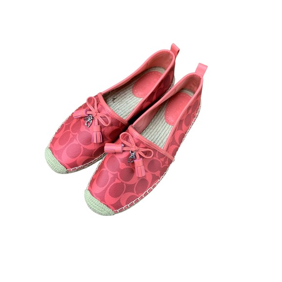 COACH Espadrille Slip On Shoes Pink Signature Espadrilles Tassel Accents SIZE 8b - Picture 1 of 11